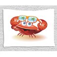 thumbnail image 1 of Crabs Tapestry, Comical Oceanic Character Looking Under His Sunglasses with Palm Trees, Wall Hanging for Bedroom Living Room Dorm Decor, 80W X 60L Inches, Vermilion Orange Blue, by Ambesonne, 1 of 2