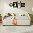 thumbnail image 2 of Full Size Daybed with Trundle, Upholstered Corner Bed Frame with Waved Shape Armrests, Wooden Sofa Bed Frame with Slat Support, Beige, 2 of 6