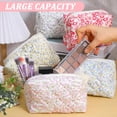 thumbnail image 5 of 5 PCS Quilted Cosmetic Bag, Floral Makeup Bag with Zipper Bulk Coquette Makeup Bags Cute Pouches for Cosmetics, Pens and Portable Travel Toiletries Bags-5 Styles, 5 of 8