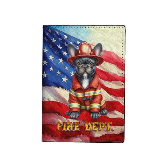 Firefighter French Bulldog Hero Rescue Fire Dept Fireman USA Flag Travel Passport Wallet Dog Lover Gifts PU Leather Passport Holder Cover - 02026