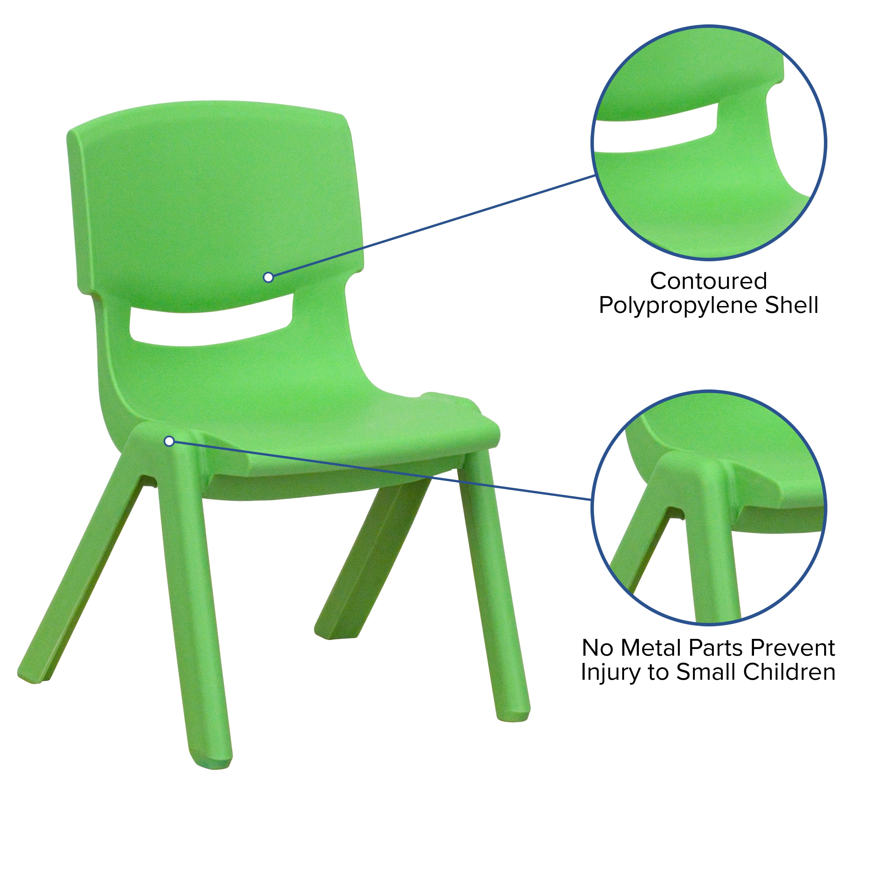 6 PACK Green Plastic Stackable Preschool Activity Chair with 10.5"Seat Height 