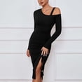 thumbnail image 2 of Gibobby Vestidos de suéter anchos Vestido ajustado elegante de color liso con manga larga y abertura en los hombros para mujer, perfecto para otoño/invierno(Negro,G), 2 of 4