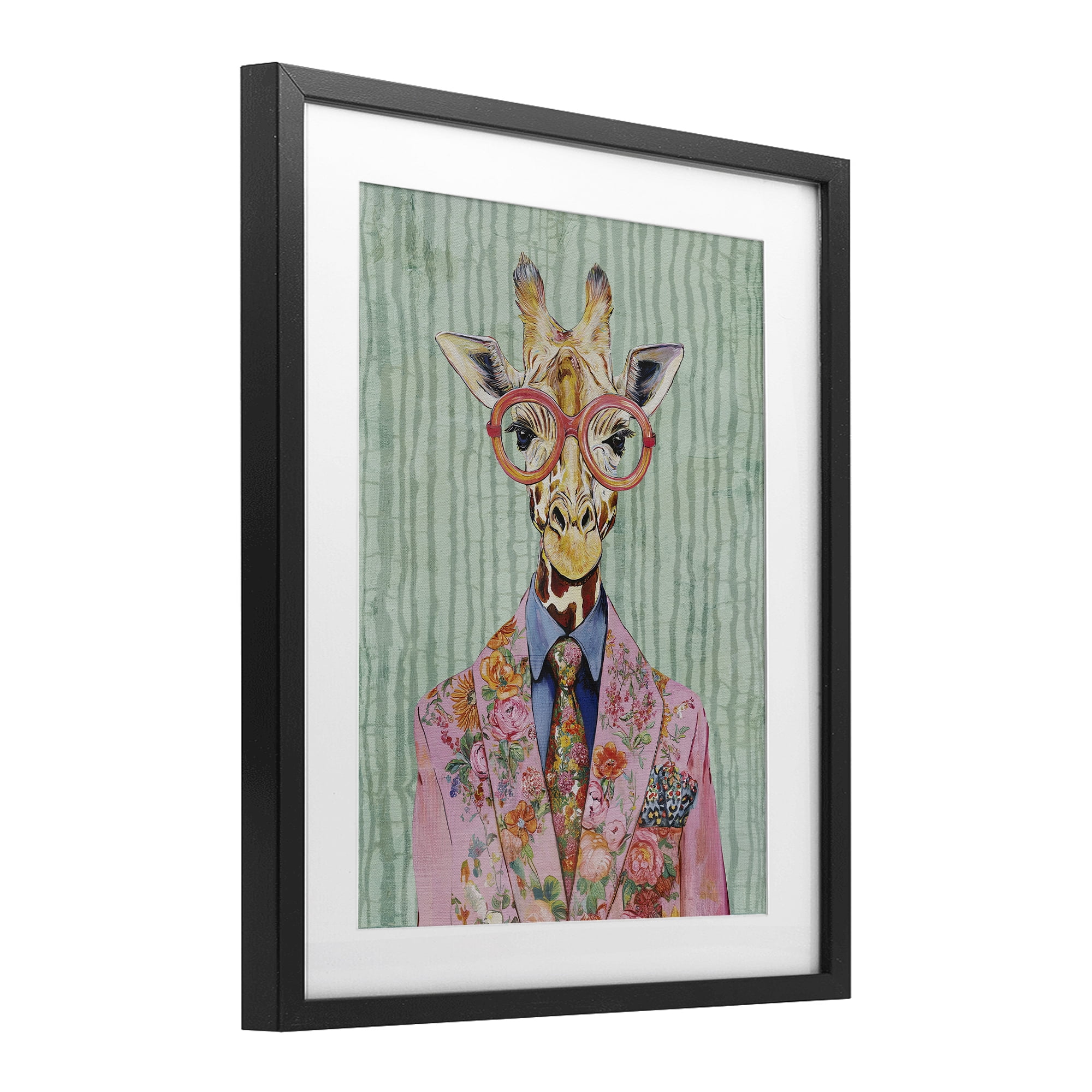 Stupell Industries Tall Stylish Giraffe Black Framed Print Under Glass, design by Svetlana Aleynikova