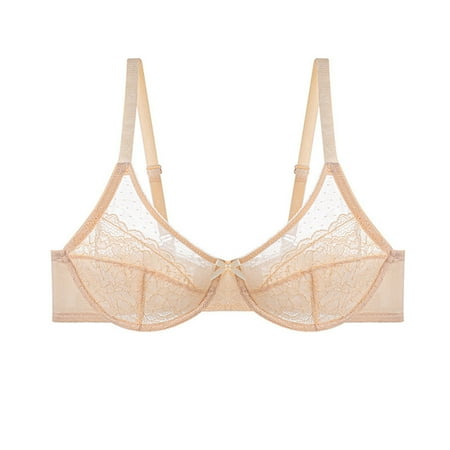 HYSYSB Mesh Sports Bra balconette Bras for Women plus Size Sports Bra compression Bra thin Breathable Underwear Chest Flat Chest Showing Big Gathered Outward No Bra seamless Beige 38E