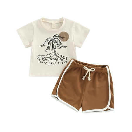 

Musuos Baby Shorts Set Tree Print Short Sleeve Round Neck T-Shirt Tops + High Waist Cute Shorts Summer Two Piece Set