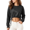 thumbnail image 4 of VBVC Women's Y2K Drawstring Hem Crop Sweatshirt, Ladies' Long Sleeve Cropped Pullover, Casual Athletic Workout Top For Women, Black , S-2XL, 4 of 8