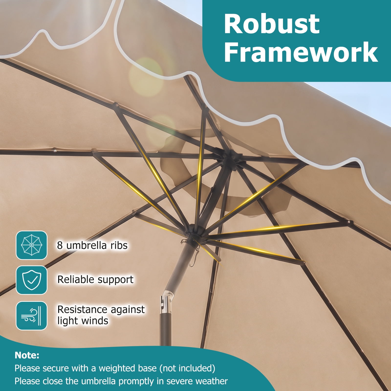 Costway 10 FT Patio Umbrella with Crank Tilt Adjustment Ruffles Vented Top 8 Ribs Beige