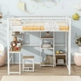 thumbnail image 3 of Harper & Bright Designs Metal Loft Bed Full Size with Desk and Stool, High Loft Bed Frame with Wardrobe, Storage Shelves and Cabinet for Bedroom, White, 3 of 17