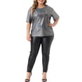 thumbnail image 2 of Blusas de fiesta metálicas holográficas de manga corta para mujeres de tallas grandes Agnes Orinda 3X gris, 2 of 6