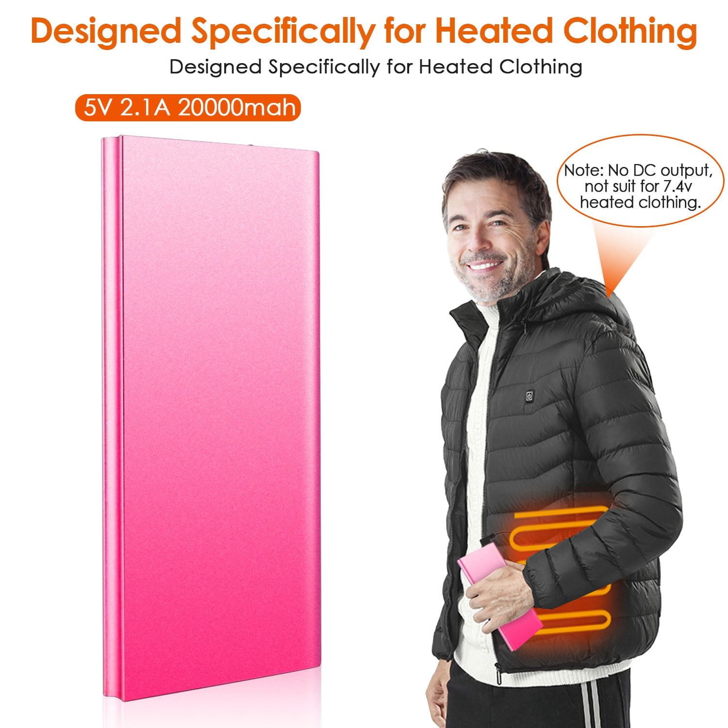 TeqHome 20000mAh Power Bank for Heated Vest Portable Charger 5V 2.1A Dual USB Ports Battery Pack for Heated Blanket Clothing Pink