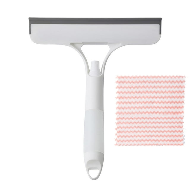 White Window Cleaning Brush With Sprayer 3-In-1 Glass Scraper Sponge Brush Multi-Function Household Cleaning Tool For Windows Mirrors Car Glass Easy Grip Handle Durable Plastic 10.1 X 8.5