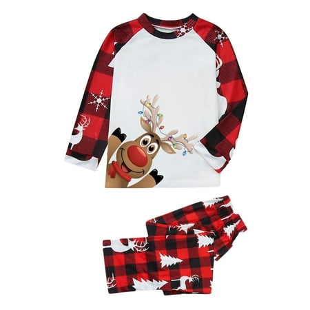 

aturustex Christmas Parent-Child Pajamas Long Sleeve Christmas Elk Print Tops +Trousers Suit / Romper / Dog Wear