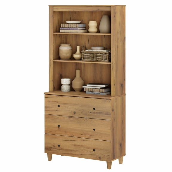 Modern 71 inches Tall Bookcase with 3 Drawers, 3-Tier for Home Office,Dark Brown Wood