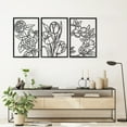 thumbnail image 2 of 3 Pieces Metal Flower Wall Decor, Metal Door Art Wall Sculptures, Minimalist Floral Wall Hanging for Indoor Living Room Kitchen(Black), 2 of 9