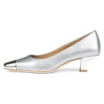 thumbnail image 2 of FSJ Women Graceful Two-Tone Kitten Low Heels Pumps Slip On Square Cap Closed Toe Casual Office Work Comfort Dress Shoes Size 10.5 Silver, 2 of 5