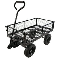 Aukfa Mesh Steel Wagon Cart with Removable Sides, Garden Cart Heavy Duty Utility Wagon with Rotating Handle/10'' Tires for Garden Yard, Black
