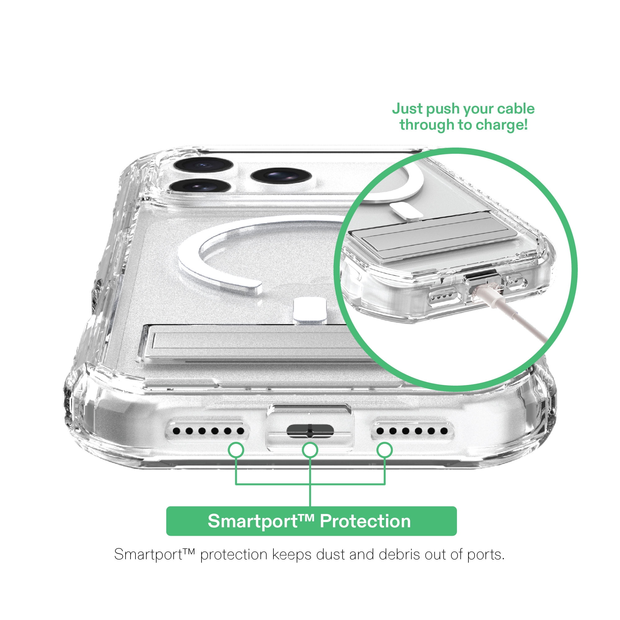 onn Rugged Phone Case with Kickstand for iPhone 18 Pro / 17 Pro, MagSafe Compatible - Clear