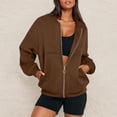 thumbnail image 4 of Mohiass Zip Up Sweatshirts for Women No Hood Fall Casual Bomber Jacket Fleece Athletic Sweat Jackets with Pockets Brown M, 4 of 8