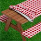 thumbnail image 1 of Funda para mesa de picnic Changmaius con funda para banco. Con elástico, vinilo y franela en el reverso. Ideal para mesas rectangulares de 76 x 183 cm. Impermeable. Diseño a cuadros verdes., 1 of 7
