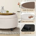 thumbnail image 4 of Beige Round Ottoman with Storage and Reversible Tray, Upholstered Fabric Footrest Coffee Table for Living Room, Bedroom, Entryway-25 Inch, 4 of 8