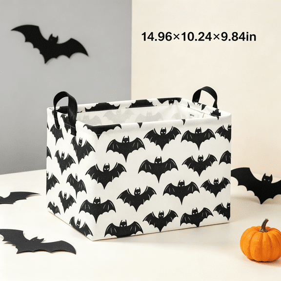 XIBUFE Halloween Basket Empty for Rectangular bat Storage Bins,halloween baskets for adults Organizer Bin Box Cute Bat Room Decor for Home(Black Bats)
