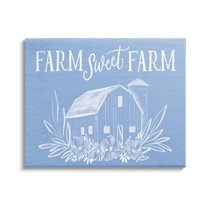 Stupell Industries Sweet Farm Blue Floral Barn Stencil Welcome Sign,30 x 24, Design by Doodles.Ink.
