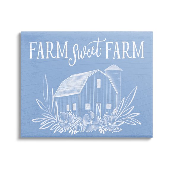 Stupell Industries Sweet Farm Blue Floral Barn Stencil Welcome Sign,30 x 24, Design by Doodles.Ink.