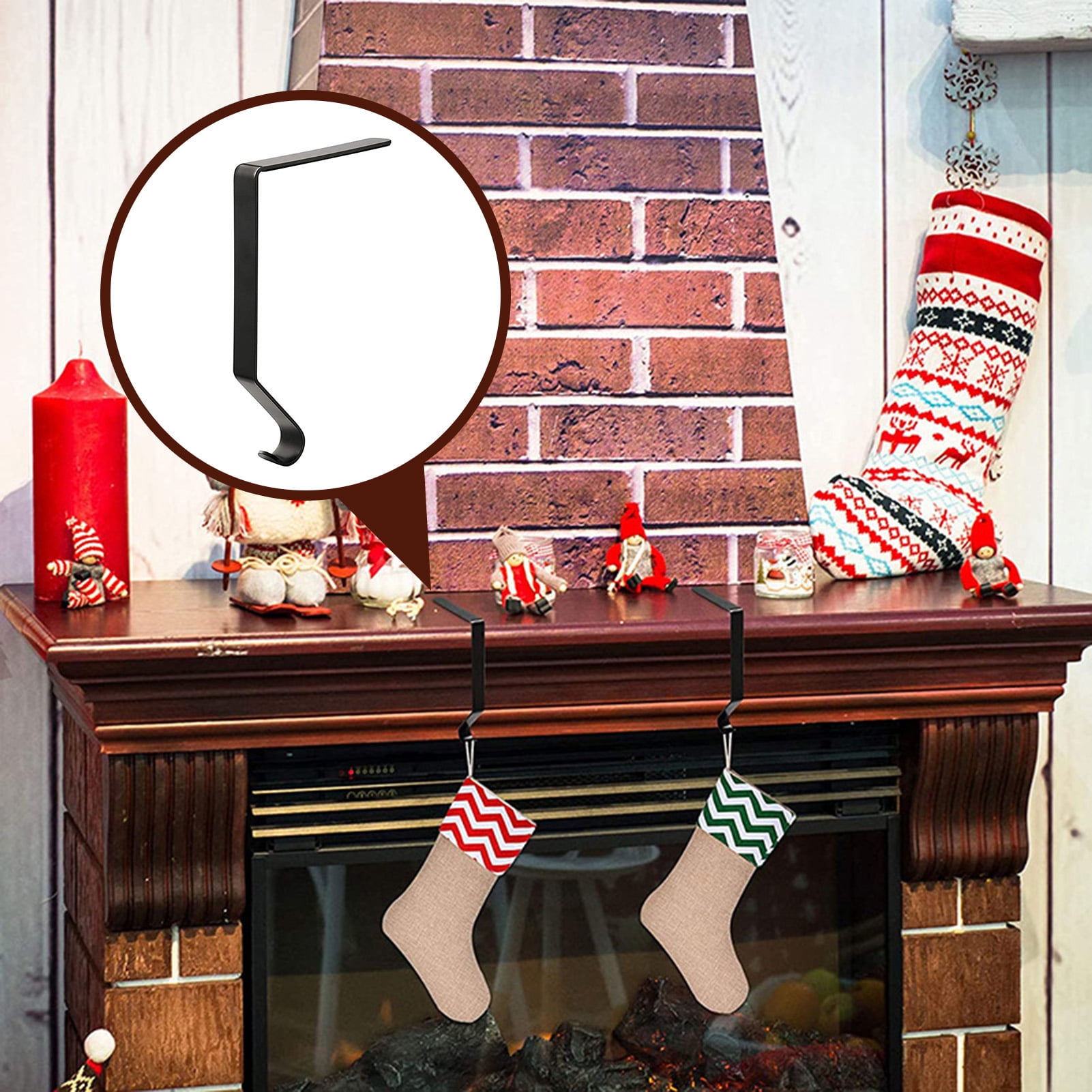 Grofry Christmas Metal Fireplace Stockings Hanger Convenient Non-slip Festive Ambience Stockings 