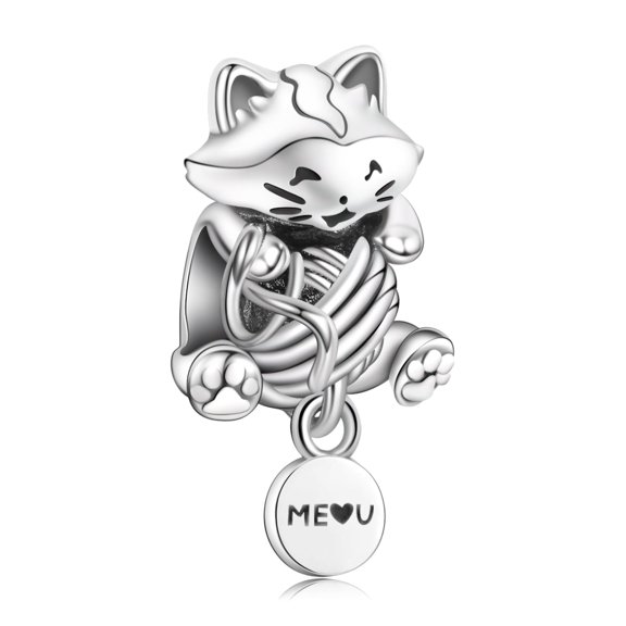 925 Sterling Silver Charm Bracelets Solid Cat & Wool Ball Charms Women Bracelet Charm
