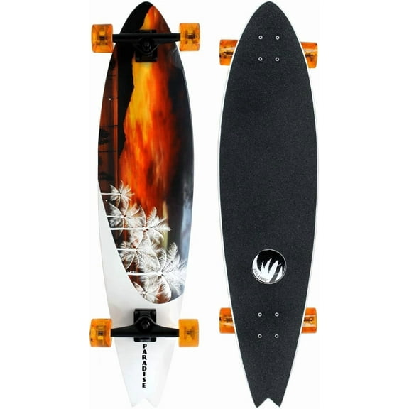 Paradise Longboard Swallow Tail Complete Cruiser Skateboard, Sunset, 9.5" x 39.5"