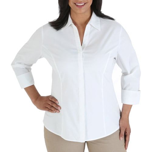 Lee Riders - Women's Plus-Size Career Essentials Button-Front 3/4 ...