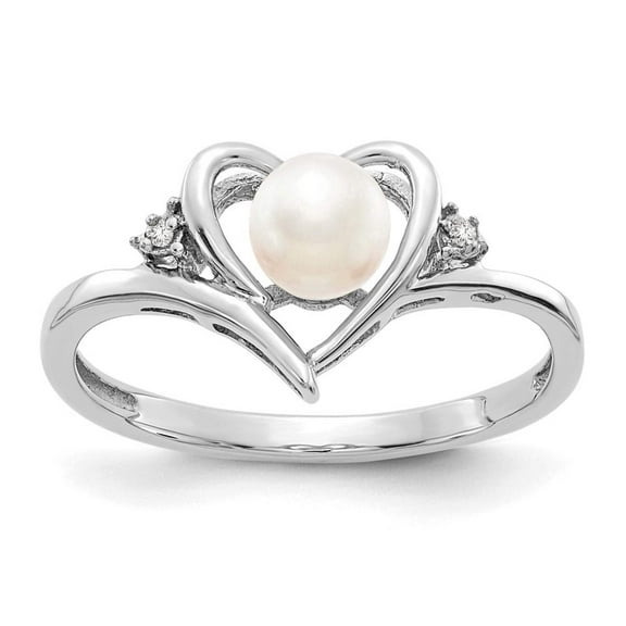 14k White Gold Polished Freshwater Cultured Pearl Diamond Ring Size 7.00 - Ring for Women