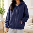 thumbnail image 2 of Dpjklzsn Women's Full Zip Hoodie, Long Sleeve Relaxed Sweatshirt with Drawstring Hood and Front Pockets for Everyday Wear, 2 of 8