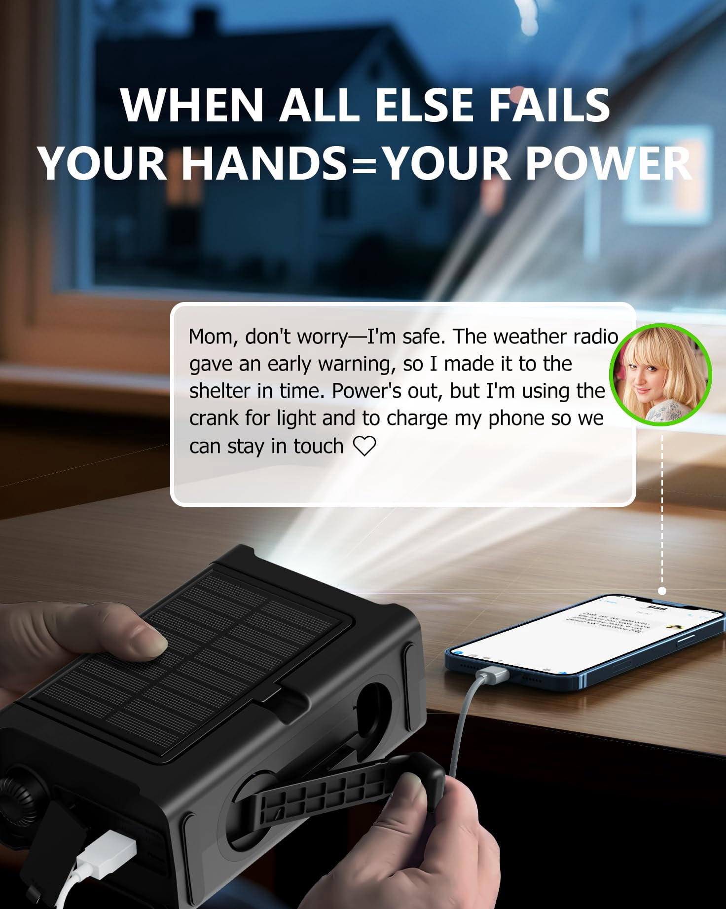 Emergency Weather Radio With Large Solar Panel  Efficient Hand Crank & Real 12000mah | Am/fm/noaa Bands Led Flashlight Reading Lamp Sos Alarm Phone For Outdoor