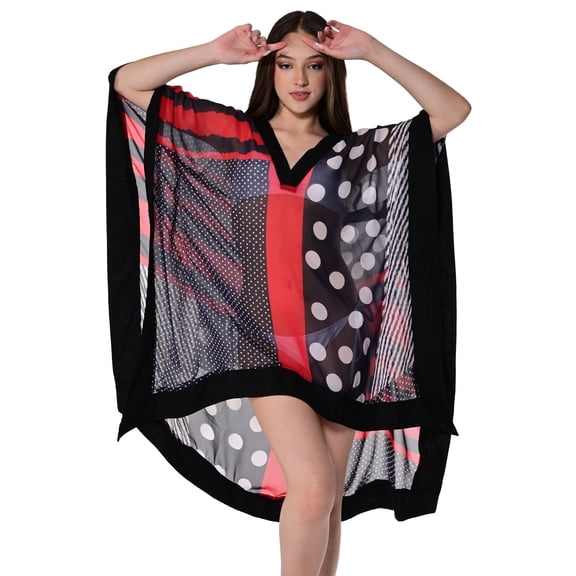 Ladies V-Neck Bikini Cover-Up Tunic w/Wide Contrast Trim | AZUCAR LPT1448