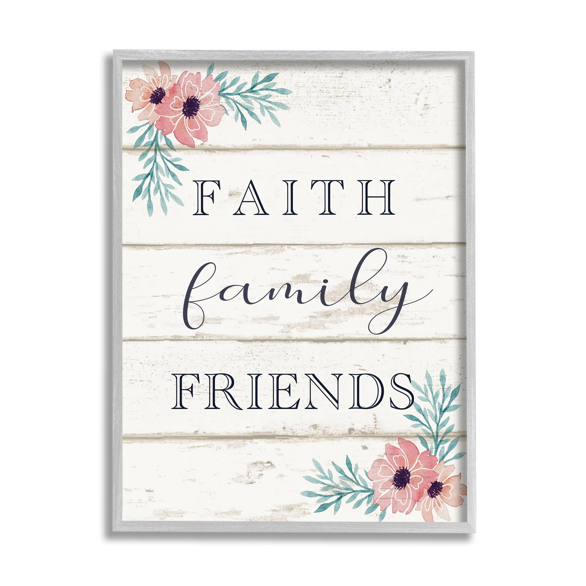 Stupell Industries Faith Family Friends Pink Flowers Country Plank Pattern, 16 x 20,Design by Elizabeth Tyndall