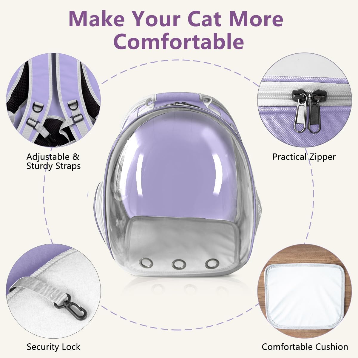 DENZUS Bubble Expandable & Foldable Cat Backpack Carrier, Breathable Pet Backpack for Large Cats, Designed for Hiking, Travelling, Camping