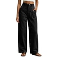 thumbnail image 2 of ZToonmas Womens Cool Ice Fabric Wide Leg Pants Button High Waist Belt Loops Curved Seam Casual Loose Long Pants with Side Pockets, 2 of 7