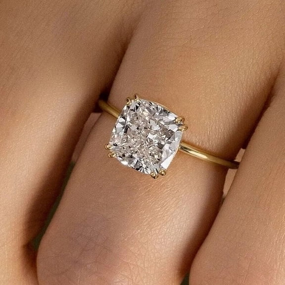 1Ct Lab Created Diamond Cushion Cut Women's Engagement Ring 14K Yellow Gold Plated