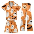 thumbnail image 2 of CONZONE Halloween Pajamas for Toddler Girls Printed Short Sleeve Button Down Tops Shorts with Pants Hallowmas Loungewear Soft 3 Piece Girls Pjs Set Size 3-4 Years, 2 of 7
