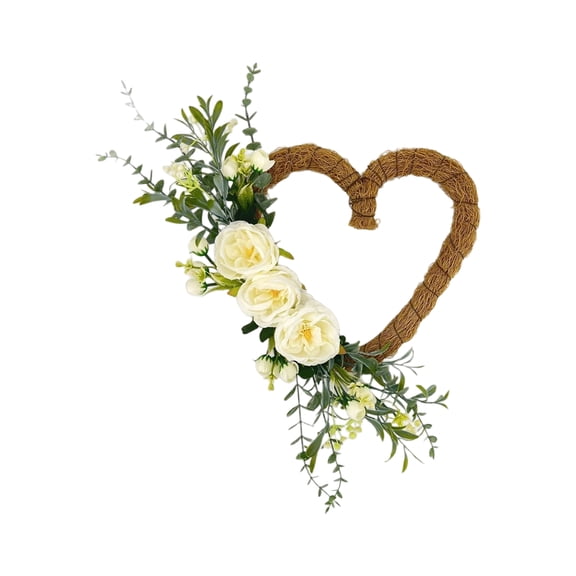 Artificial Heart Shaped Flower Wreath, Spring Wreath, Artificial Flower Wreath for Valentine's Day, Spring Wreath for Front Door Home Valentines Day Wedding Decor, 15 * 13inch