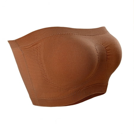 Yyeselk Bandeau Bras for Women Seamless Wireless Padded Strapless Bra Push Up Comfort No Underwire Breathable Tube Top Bra Underwear Brown XXL