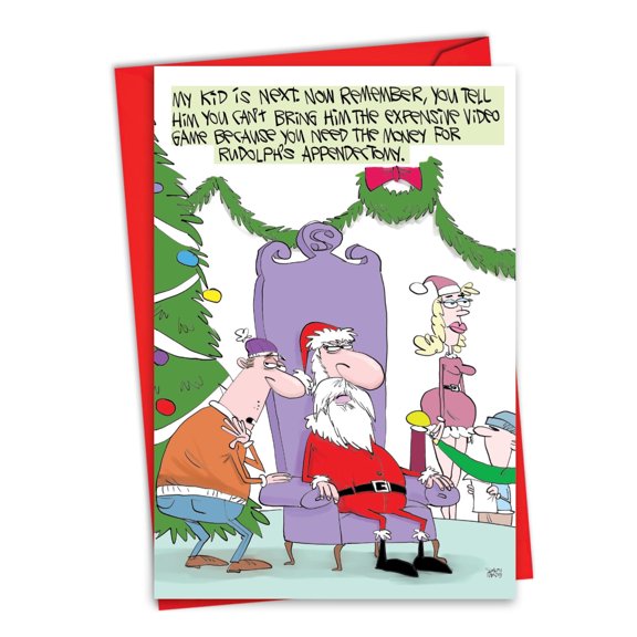 NobleWorks Funny Christmas Greeting Card with 5 x 7 Inch Envelope (1 Card) Merry Christmas Holiday Reindeer Surgery C10164XSG