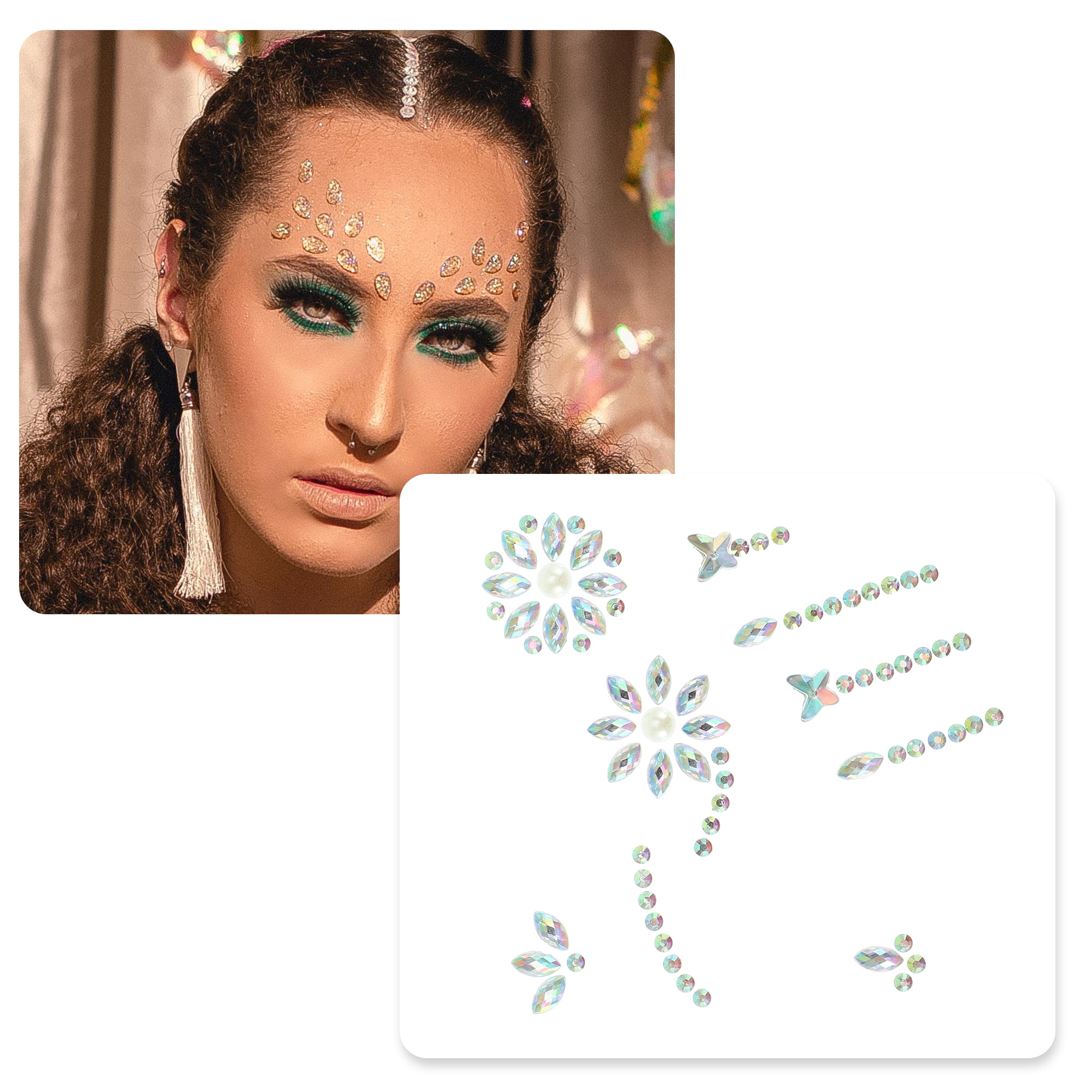 Unique Bargains Eye-catching Face Rhinestone Stickers White Assorted Color 1 Pc