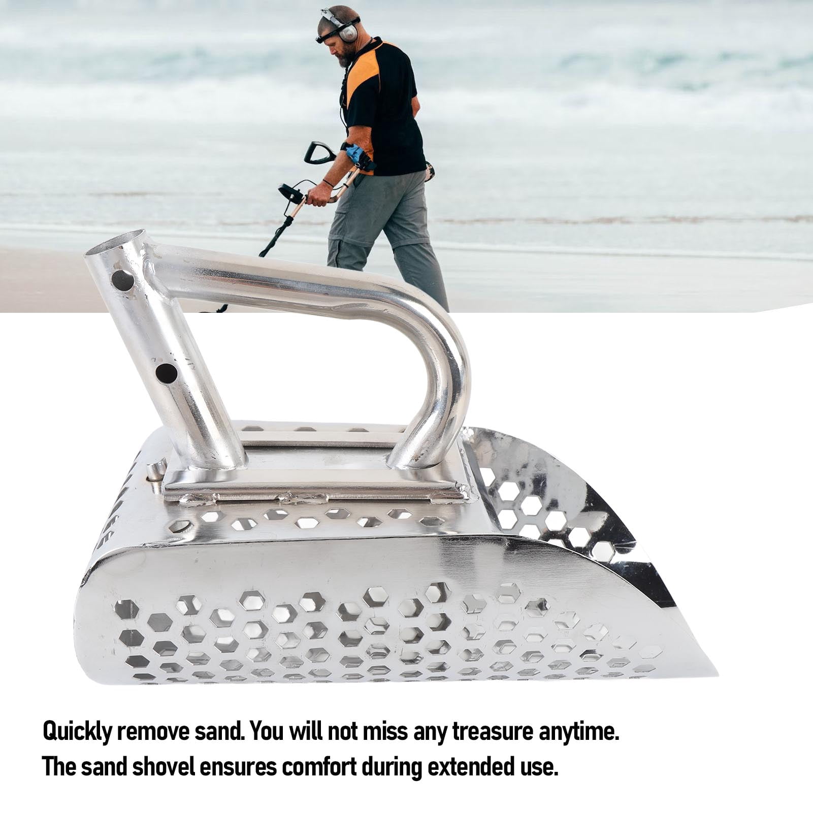 Metal Detector Scoop, Comfortable Grip Stainless Steel Removable Efficient Time Saving Metal Detecting Tool Digging Shovel  For Beach
