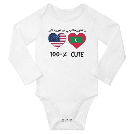 

50% American + 50% Maldivian = 100+% Cute Baby Long Slevve Bodysuit Unisex Gifts (White 18-24 Months)