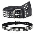 thumbnail image 4 of Punk Rock Silver Black Metal Rivets Pyramid Studs Black Buckle w/Belt, 4 of 7