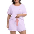 thumbnail image 4 of Cueply Women’s Plus Size Pajama Set Short Sleeve Top & Ruffle Shorts 2-Piece Sleepwear Soft Stretchy Loungewear with Elastic Waist, 4 of 7