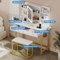 thumbnail image 6 of Dextrus Makeup Vanity Set with LED Lighted Mirror, Makeup Desk with Drawers & Stool, Vanity Table with Hidden Storage Shelves, Makeup Dressing Table Set for Girls,Princess, White, 6 of 12