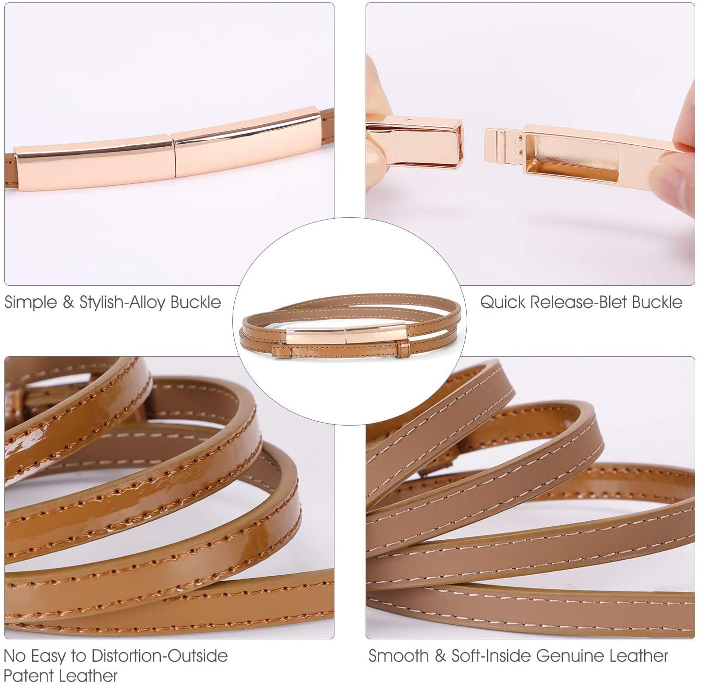 Waist size below 37, 04-Black+Brown Skinny Belt for Women Leather Waist Thin Belts for Dresses 2 Pack